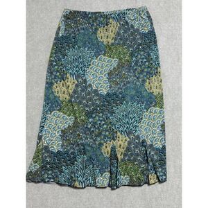 PerSeption Womens Skirt 1X Blue Green Beige Paisley Stretch Flare Pull On Plus